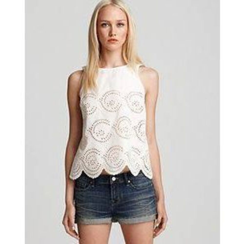 Marc by Marc Jacobs White Eyelet Embroidered Scalloped Tank Top XS Preppy Design